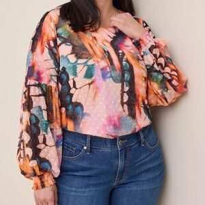 Torrid Chiffon Clip Dot Blouson Sleeve Blouse